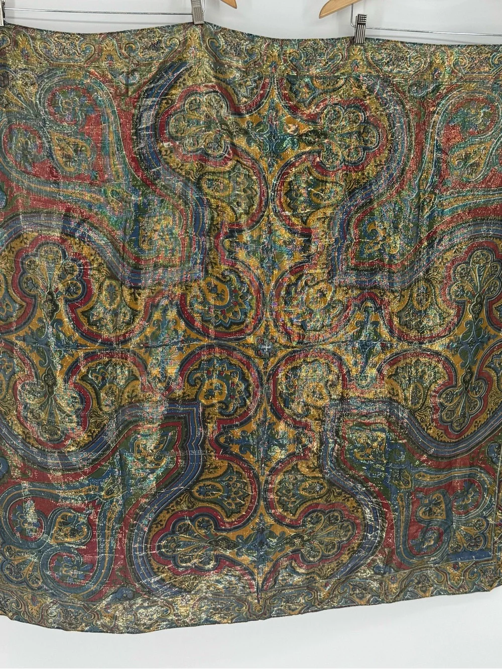 Vintage Paisley Metallic Gold Lamé Square Scarf Shawl Wrap 70s 80s Boho
